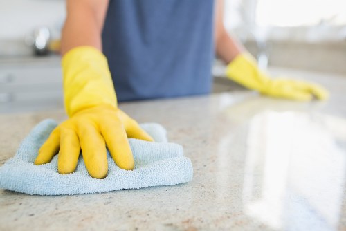 Cleaning technician handling a service visit with care